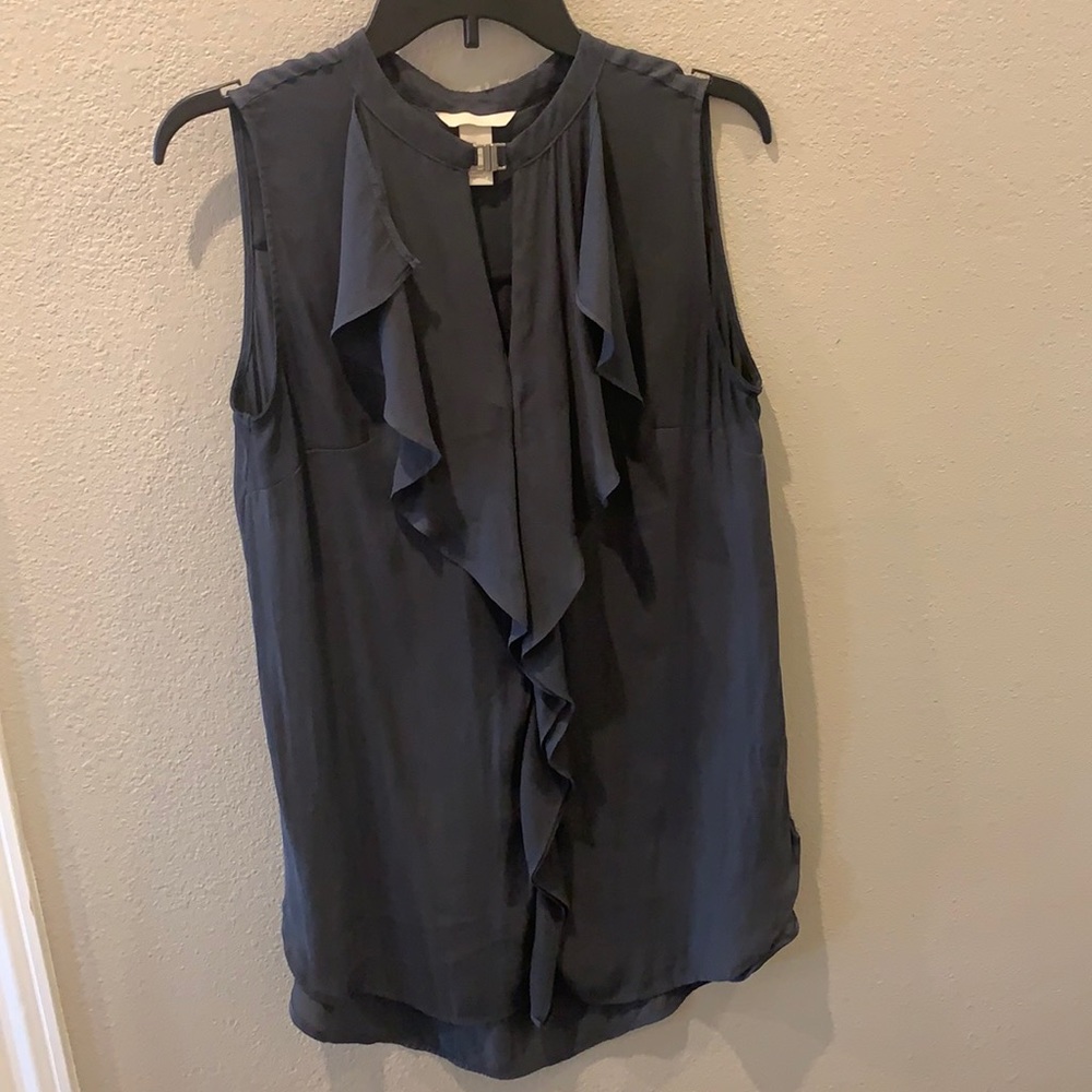 H&M gray tunic ruffle blouse size 10 sleeveless